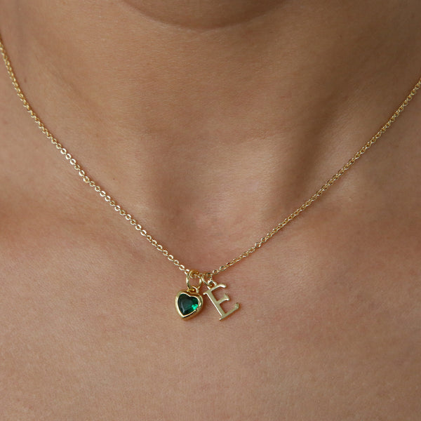  Heart Birthstone and Initial Pendant Necklace - friendship necklace gift from Bestie Keepsake
