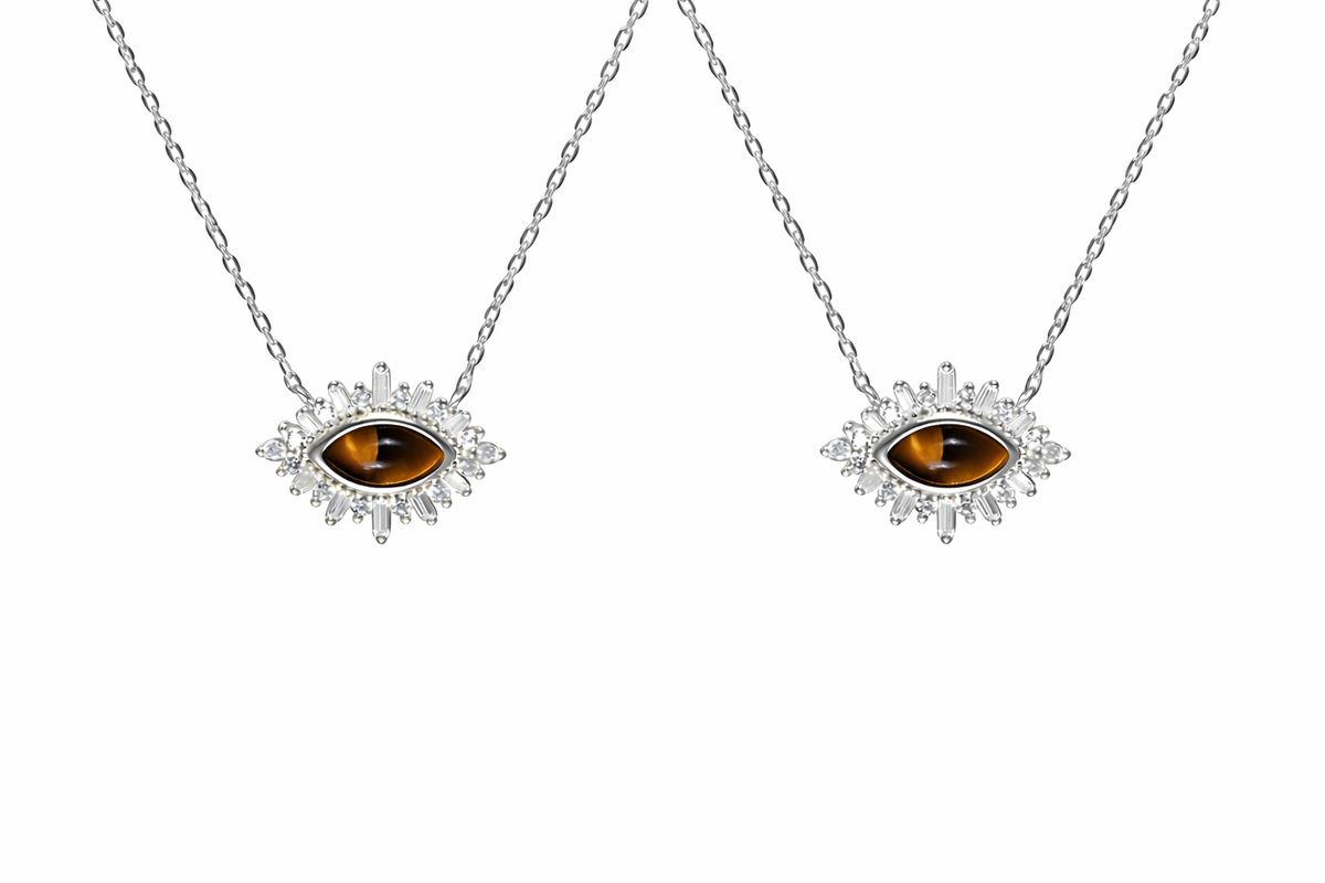  Ornate Tiger's Eye Corona Pendant Necklace in Sterling Silver - friendship necklace gift from Bestie Keepsake