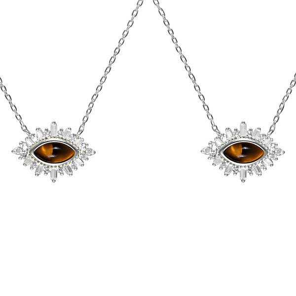  Ornate Tiger's Eye Corona Pendant Necklace in Sterling Silver - friendship necklace gift from Bestie Keepsake