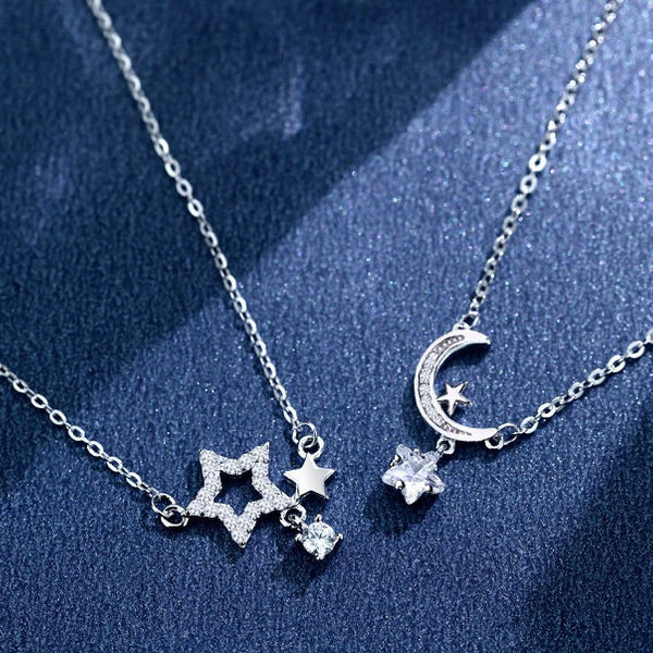  Celestial Star & Moon Pendant Necklace in Sterling Silver - friendship necklace gift from Bestie Keepsake