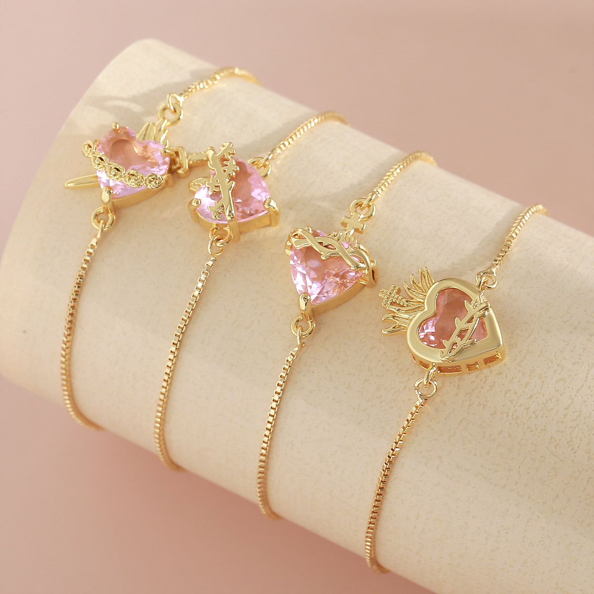  Ornate Pink Heart Slider Bracelet - friendship necklace gift from Bestie Keepsake