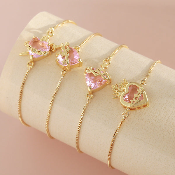  Ornate Pink Heart Slider Bracelet - friendship necklace gift from Bestie Keepsake