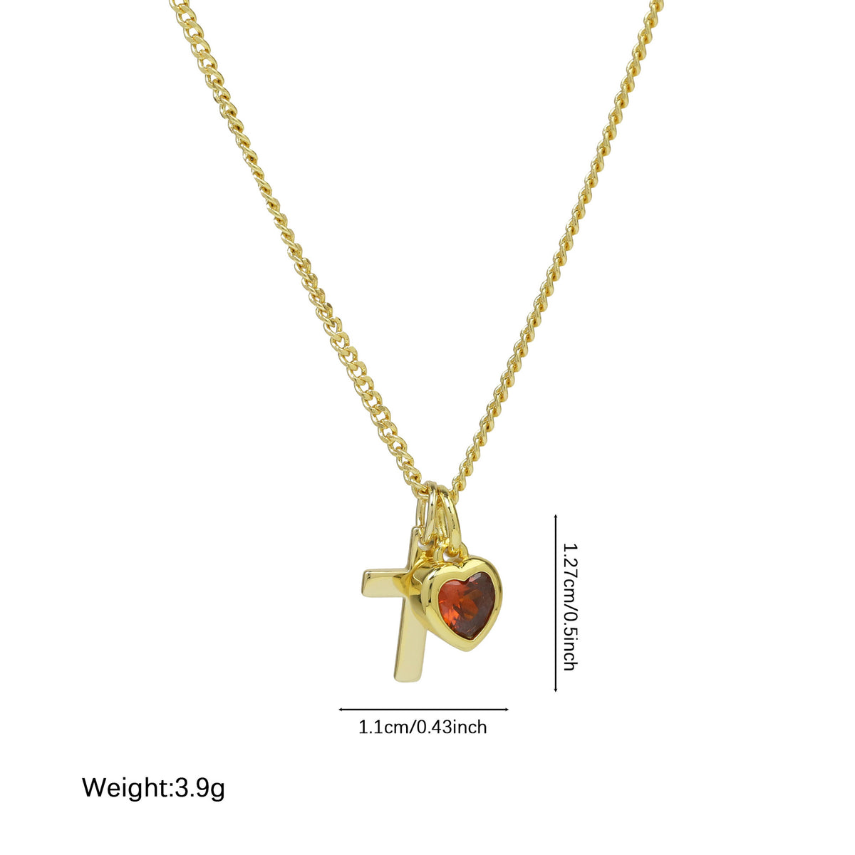 Heart Birthstone & Cross Pendant Necklace in Brass - friendship necklace gift from Bestie Keepsake