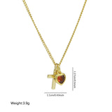  Heart Birthstone & Cross Pendant Necklace in Brass - friendship necklace gift from Bestie Keepsake