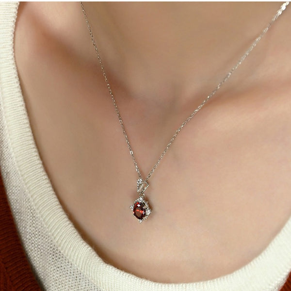  Ornate Crimson Zirconia Pendant S925 Necklace - friendship necklace gift from Bestie Keepsake