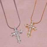  Ornate Zirconia Cross Pendant Necklace - friendship necklace gift from Bestie Keepsake