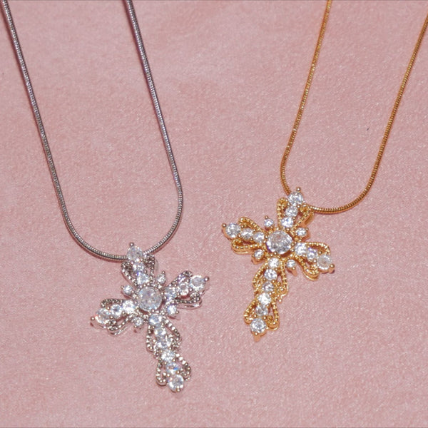  Ornate Zirconia Cross Pendant Necklace - friendship necklace gift from Bestie Keepsake