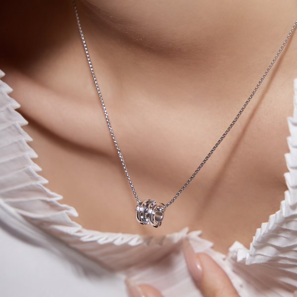  Ridged Barrel Pendant Necklace with Cubic Zirconia - friendship necklace gift from Bestie Keepsake