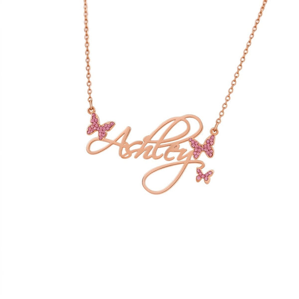  Butterfly Script Name Necklace Stainless Steel - friendship necklace gift from Bestie Keepsake