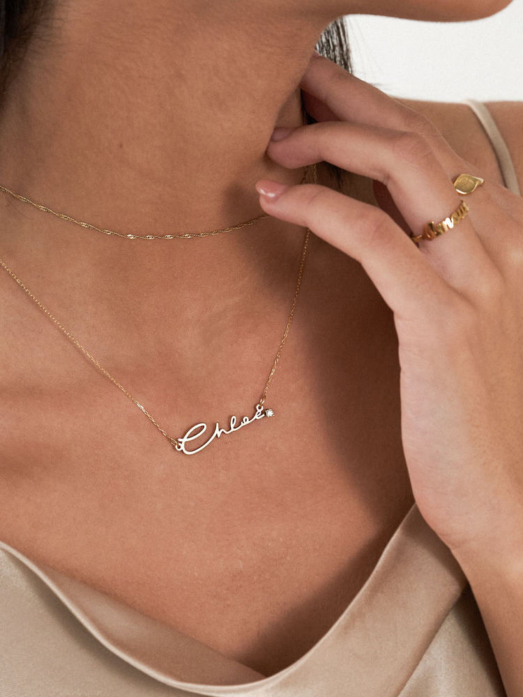  Cursive Script Name Necklace with Sparkling Accent in S925 Sterling Silver - friendship necklace gift from Bestie Keepsake