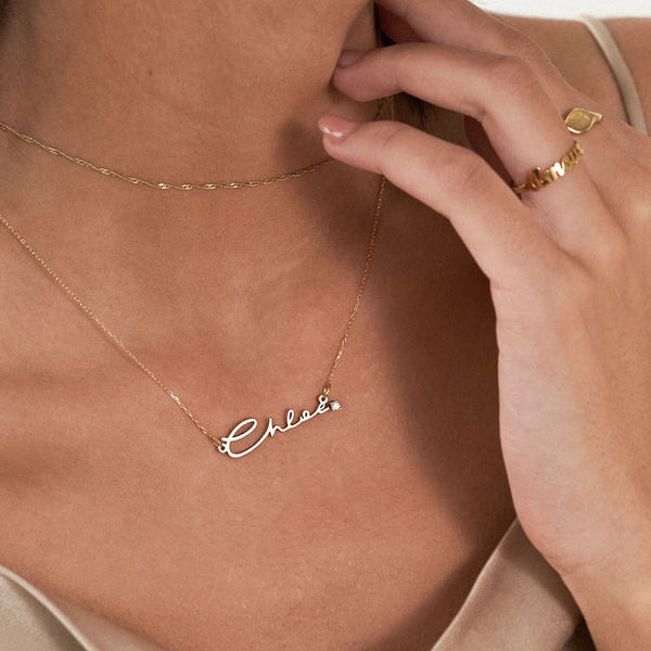  Cursive Script Name Necklace with Sparkling Accent in S925 Sterling Silver - friendship necklace gift from Bestie Keepsake