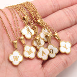  Clover Initial Shell Necklace in 18K Gold Plated Stainless Steel - friendship necklace gift from Bestie Keepsake