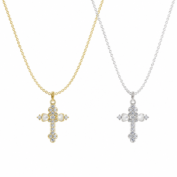  Ornate Petal Cross Pendant Necklace with Mother of Pearl - friendship necklace gift from Bestie Keepsake
