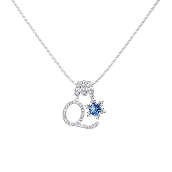  Pavé Initial and Blue Crystal Bloom Necklace - friendship necklace gift from Bestie Keepsake