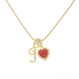  Ornate Script Initial & Red Heart Necklace in 18K Gold Plated - friendship necklace gift from Bestie Keepsake