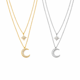  Star and Crescent Moon Layered Necklace in Brass - friendship necklace gift from Bestie Keepsake