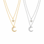  Star and Crescent Moon Layered Necklace in Brass - friendship necklace gift from Bestie Keepsake