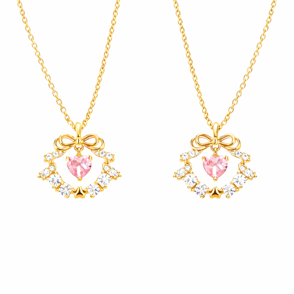  Sparkling Ribbon Heart Wreath Necklace - friendship necklace gift from Bestie Keepsake