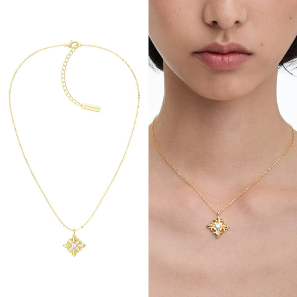  Ornate Fleur-de-lis Pendant Necklace with Cubic Zirconia - friendship necklace gift from Bestie Keepsake