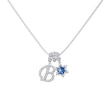  Pavé Initial and Blue Crystal Bloom Necklace - friendship necklace gift from Bestie Keepsake