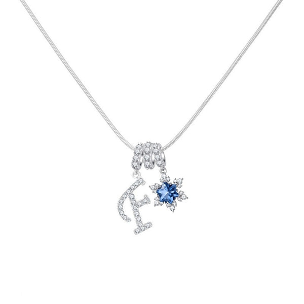  Pavé Initial and Blue Crystal Bloom Necklace - friendship necklace gift from Bestie Keepsake