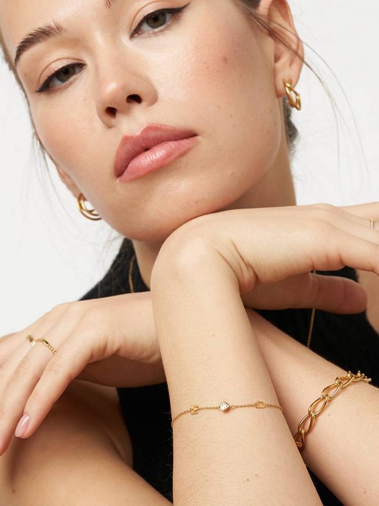  Dainty Initial & Heart Stone Bracelet in 18K Gold Plated S925 Silver - friendship necklace gift from Bestie Keepsake