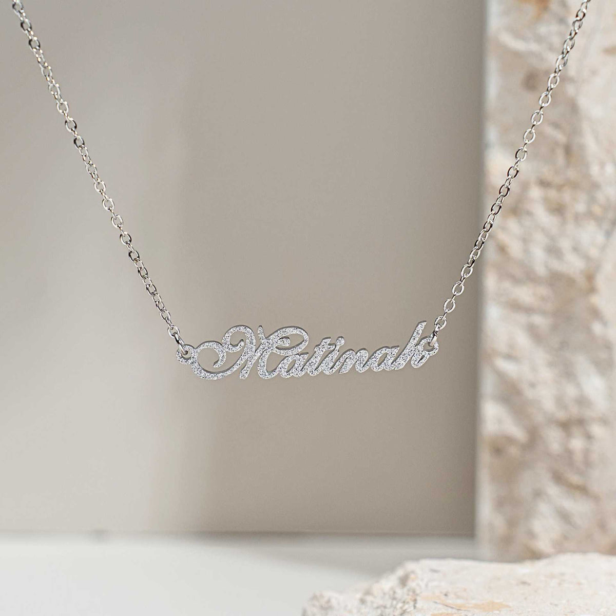  Frosted Script Name Necklace Stainless Steel - friendship necklace gift from Bestie Keepsake