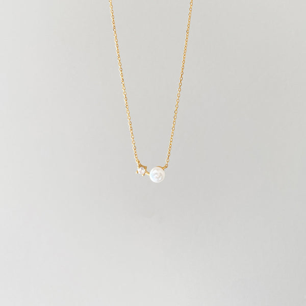  Dainty Pearl & Zirconia 925 Sterling Silver Necklace - friendship necklace gift from Bestie Keepsake