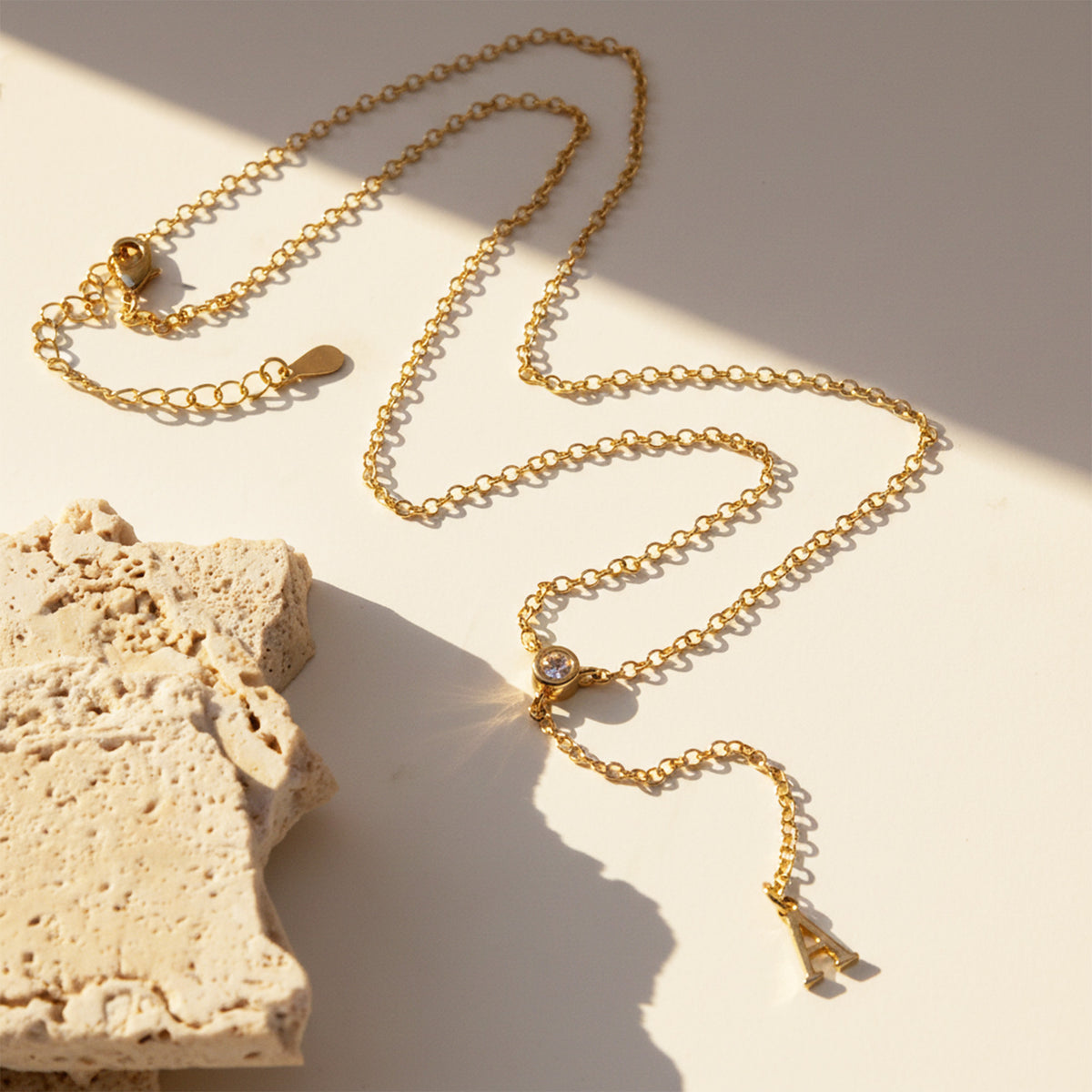  Initial Crystal Lariat Necklace in Gold Finish - friendship necklace gift from Bestie Keepsake