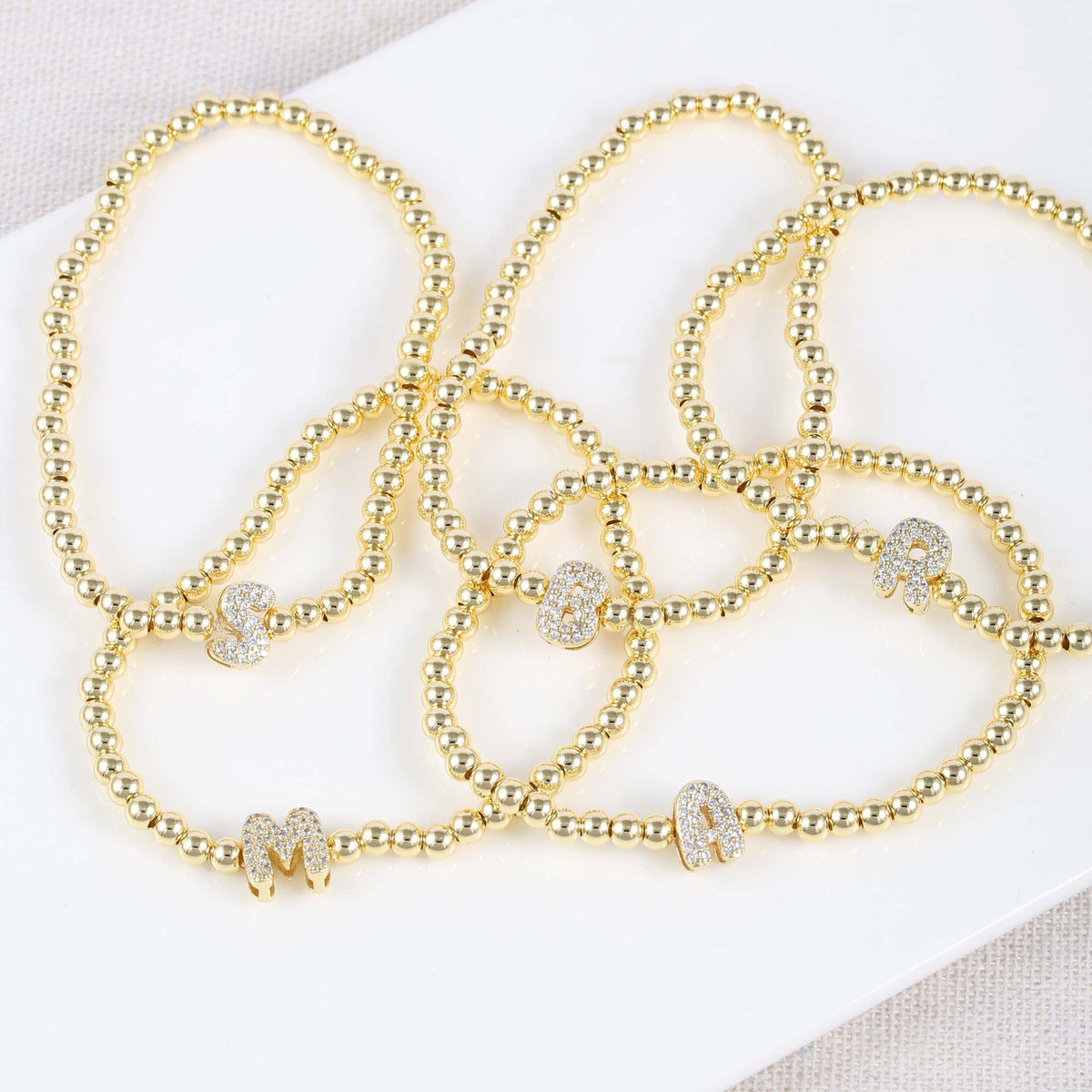  Initial Pavé Bubble Letter Beaded Bracelet - friendship necklace gift from Bestie Keepsake