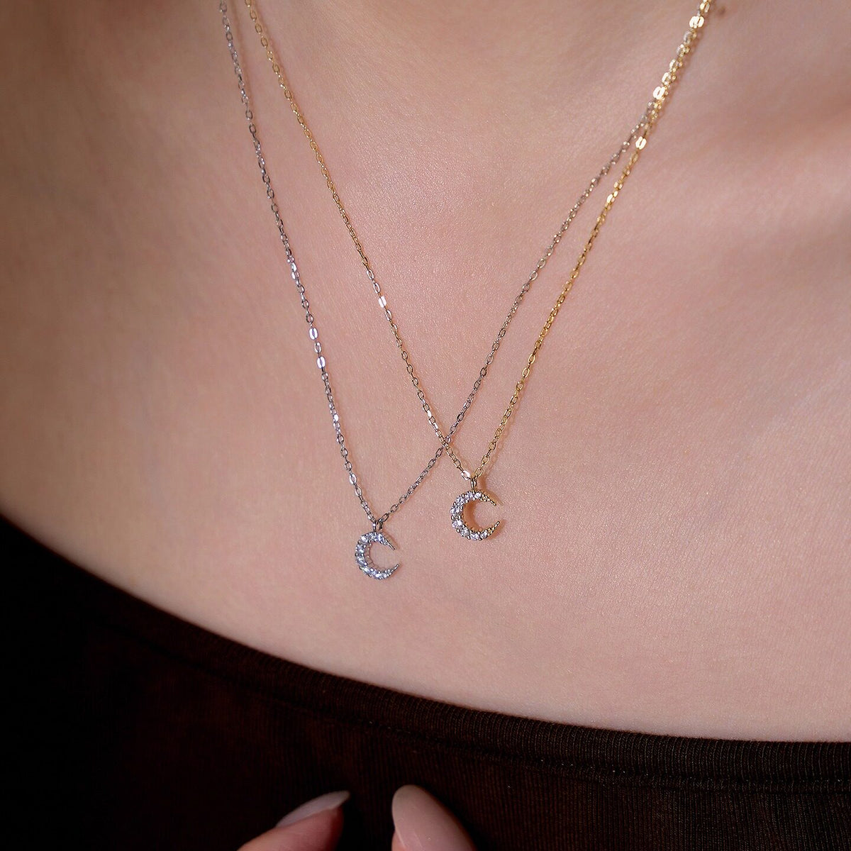  Sparkling Pave Crescent Moon Necklace in Sterling Silver - friendship necklace gift from Bestie Keepsake