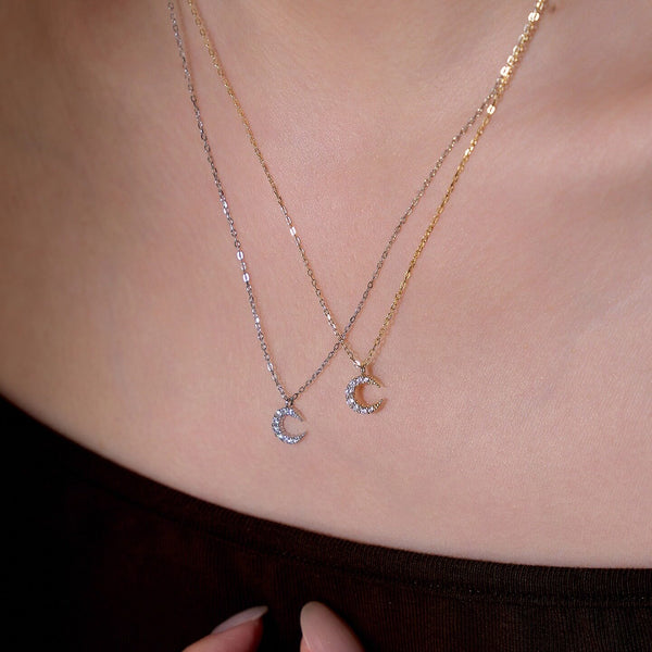  Sparkling Pave Crescent Moon Necklace in Sterling Silver - friendship necklace gift from Bestie Keepsake