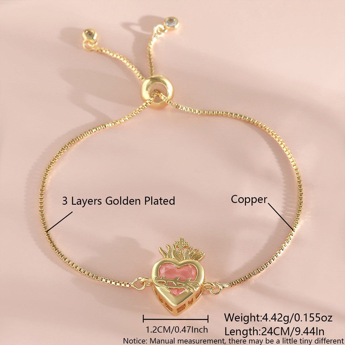  Ornate Pink Heart Slider Bracelet - friendship necklace gift from Bestie Keepsake