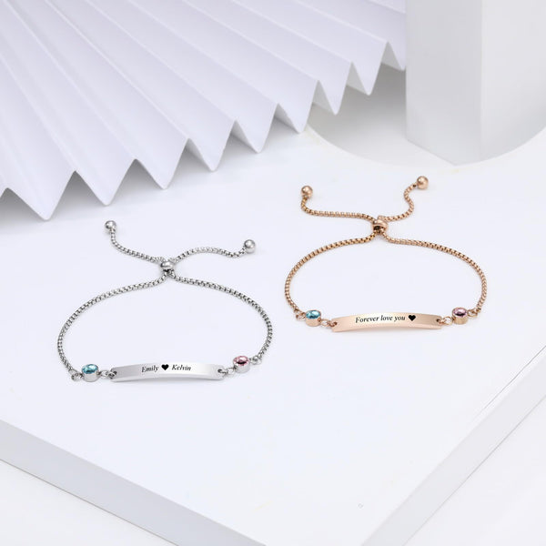  Birthstone Bar Adjustable Bracelet Stainless Steel - friendship necklace gift from Bestie Keepsake