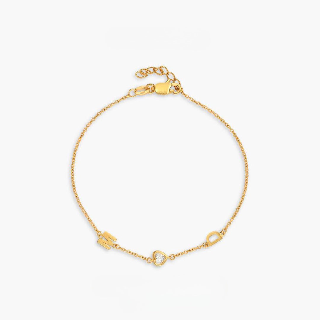  Dainty Initial & Heart Stone Bracelet in 18K Gold Plated S925 Silver - friendship necklace gift from Bestie Keepsake