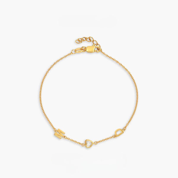  Dainty Initial & Heart Stone Bracelet in 18K Gold Plated S925 Silver - friendship necklace gift from Bestie Keepsake