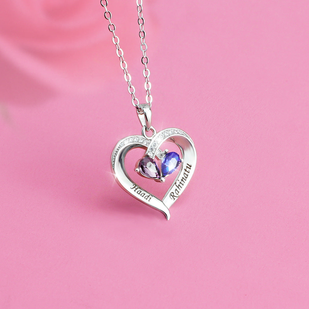  Dainty Dual Birthstone Heart Necklace - friendship necklace gift from Bestie Keepsake