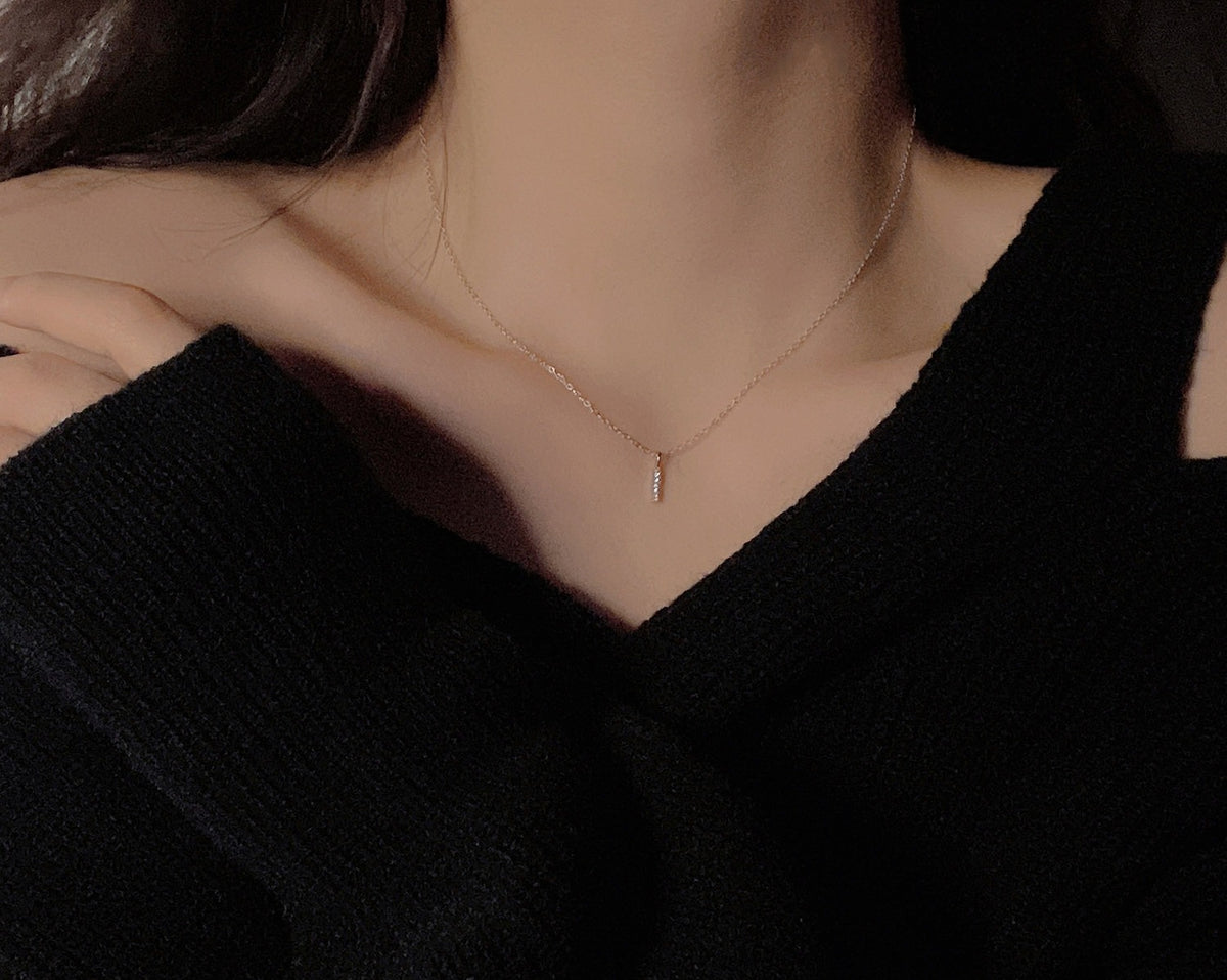  Pave Slender Bar Necklace in 925 Sterling Silver - friendship necklace gift from Bestie Keepsake