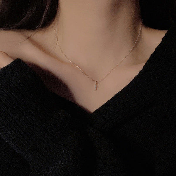  Pave Slender Bar Necklace in 925 Sterling Silver - friendship necklace gift from Bestie Keepsake