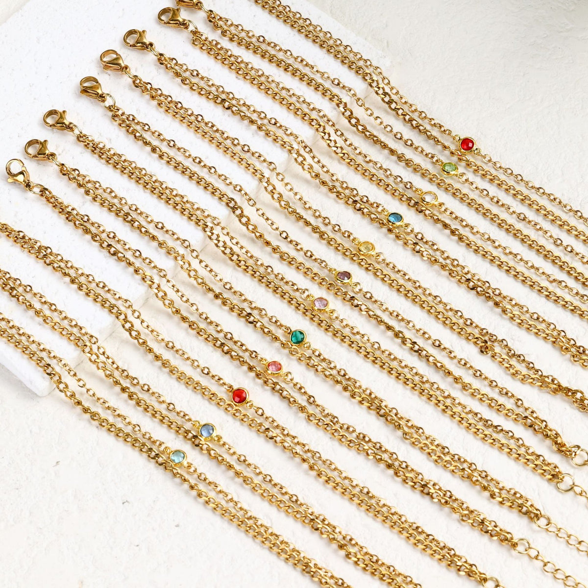  Layered Birthstone Chain Bracelet in Stainless Steel - friendship necklace gift from Bestie Keepsake