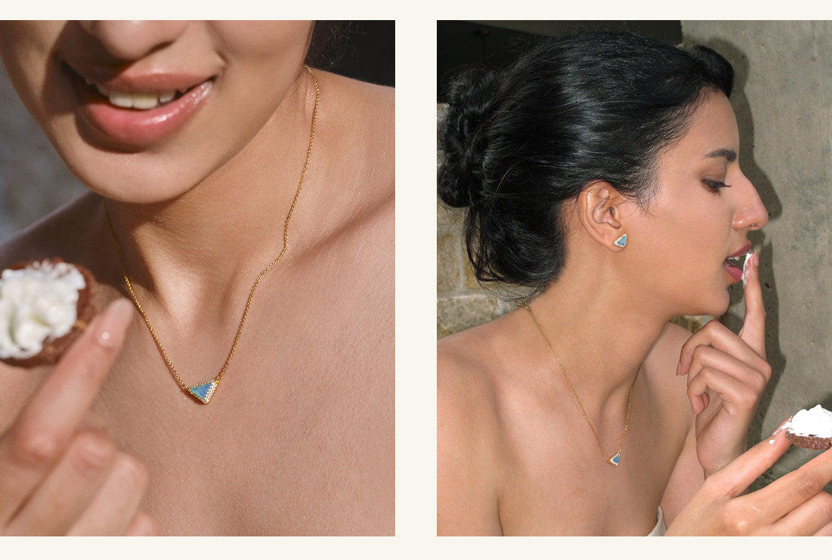  Delta Geometric Triangle Necklace with Stone Inlay - friendship necklace gift from Bestie Keepsake