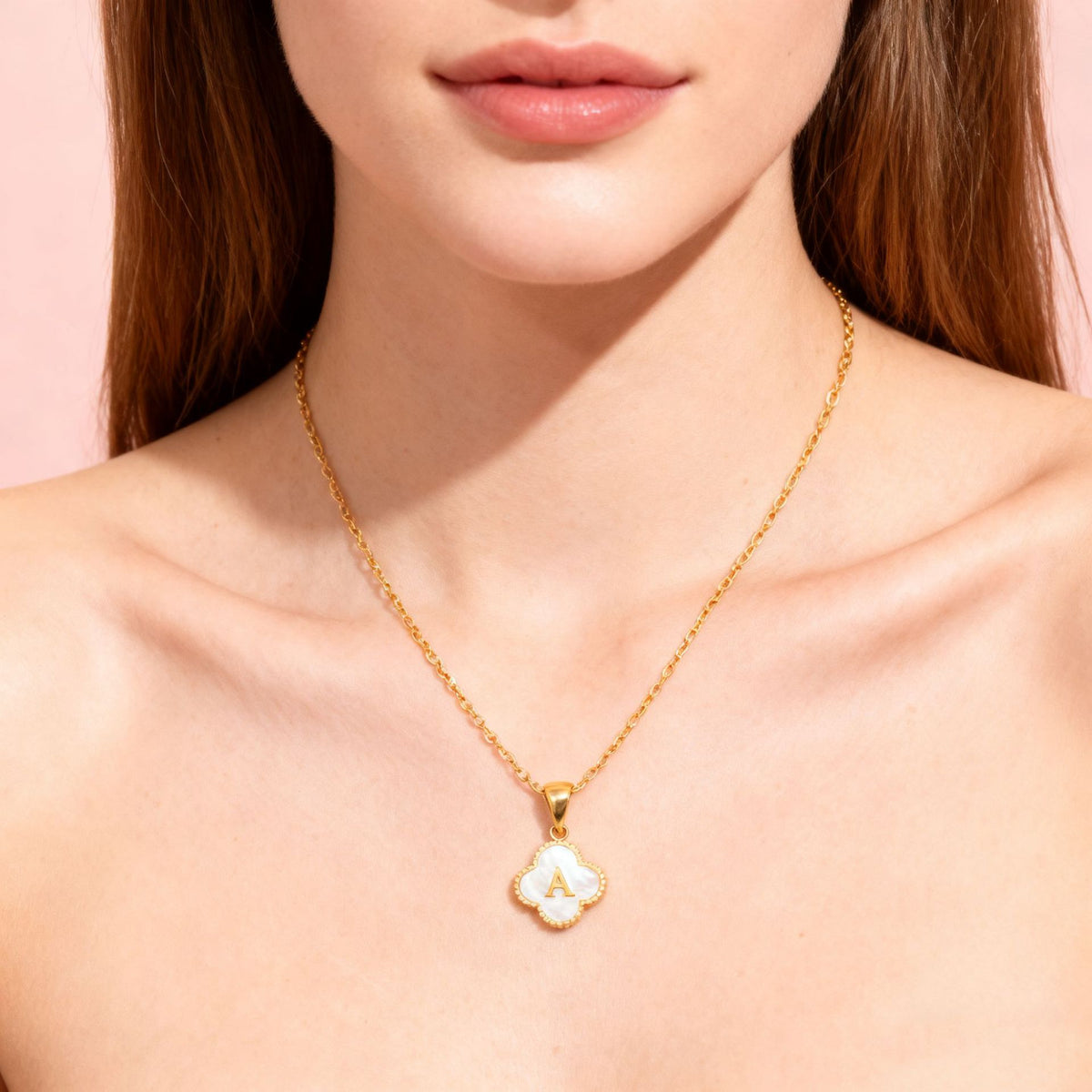  Clover Initial Shell Necklace in 18K Gold Plated Stainless Steel - friendship necklace gift from Bestie Keepsake
