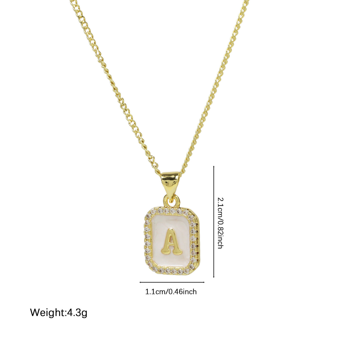  Iridescent Initial Rectangular Pendant Necklace - friendship necklace gift from Bestie Keepsake