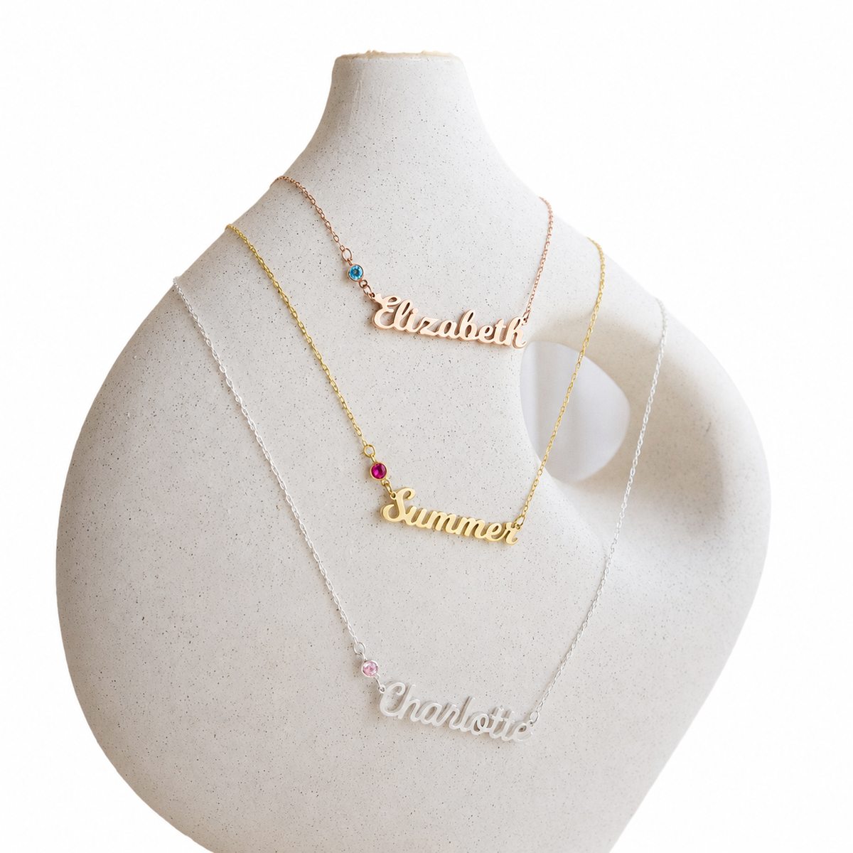  Personalized Script Name & Birthstone Necklace in Stainless Steel - friendship necklace gift from Bestie Keepsake