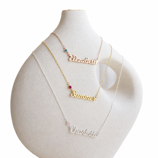  Personalized Script Name & Birthstone Necklace in Stainless Steel - friendship necklace gift from Bestie Keepsake