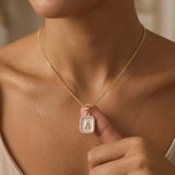 Iridescent Initial Rectangular Pendant Necklace - friendship necklace gift from Bestie Keepsake