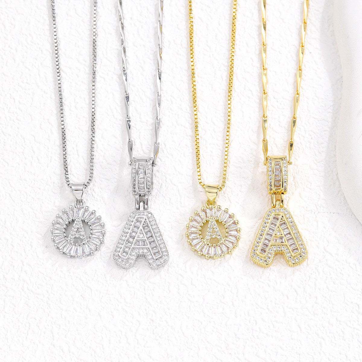  Baguette Zircon Initial Letter Pendant Necklace - friendship necklace gift from Bestie Keepsake