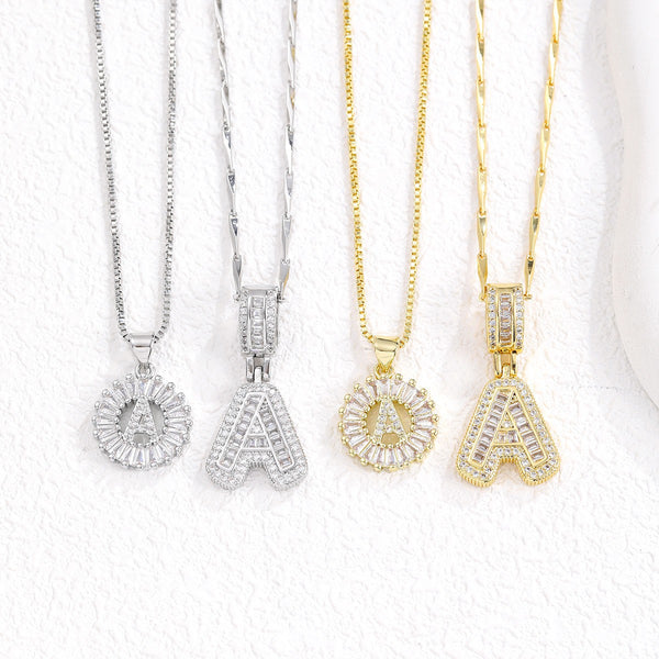  Baguette Zircon Initial Letter Pendant Necklace - friendship necklace gift from Bestie Keepsake