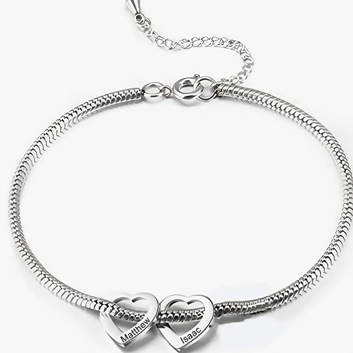  Heart Charm Snake Chain Bracelet in Stainless Steel - friendship necklace gift from Bestie Keepsake