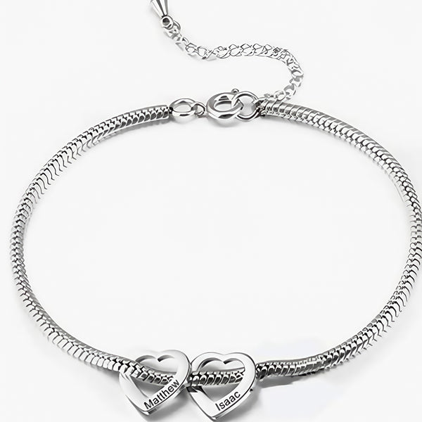  Heart Charm Snake Chain Bracelet in Stainless Steel - friendship necklace gift from Bestie Keepsake